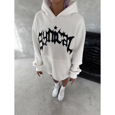 Unisex Üç İplik Kapşonlu Baskılı SweatShirt - Beyaz Unisex Üç İplik Kapşonlu Baskılı SweatShirt - Beyaz