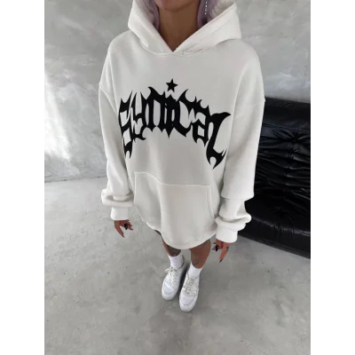 Unisex Üç İplik Kapşonlu Baskılı SweatShirt - Beyaz Unisex Üç İplik Kapşonlu Baskılı SweatShirt - Beyaz