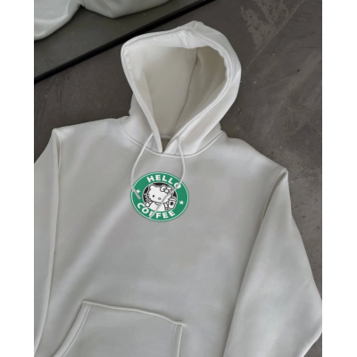 Üç İplik Penye Uzun Kol Kapşonlu SweatShirt - Beyaz Üç İplik Penye Uzun Kol Kapşonlu SweatShirt - Beyaz