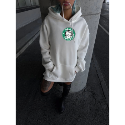 Üç İplik Penye Uzun Kol Kapşonlu SweatShirt - Beyaz Üç İplik Penye Uzun Kol Kapşonlu SweatShirt - Beyaz