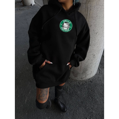 Üç İplik Penye Uzun Kol Kapşonlu SweatShirt - Siyah Üç İplik Penye Uzun Kol Kapşonlu SweatShirt - Siyah