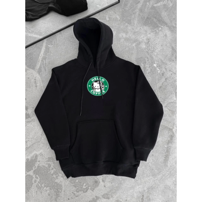 Üç İplik Penye Uzun Kol Kapşonlu SweatShirt - Siyah Üç İplik Penye Uzun Kol Kapşonlu SweatShirt - Siyah