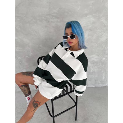 Unisex Üç İplik Parçalı Yakalı SweatShirt - Yeşil Unisex Üç İplik Parçalı Yakalı SweatShirt - Yeşil