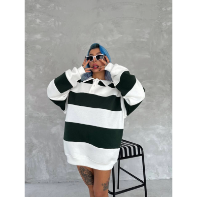 Unisex Üç İplik Parçalı Yakalı SweatShirt - Yeşil Unisex Üç İplik Parçalı Yakalı SweatShirt - Yeşil