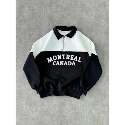 Yarım Fermuarlı Parçalı Yakalı SweatShirt - Siyah Yarım Fermuarlı Parçalı Yakalı SweatShirt - Siyah