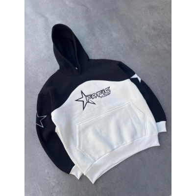 Parçalı Nakış İşlemelı Kapşonlu SweatShirt - Siyah Parçalı Nakış İşlemelı Kapşonlu SweatShirt - Siyah