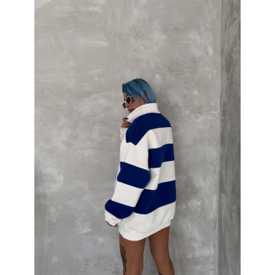 Unisex Üç İplik Parçalı Yakalı SweatShirt - Mavi Unisex Üç İplik Parçalı Yakalı SweatShirt - Mavi