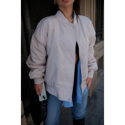 Cepli Bomber Ceket Mont - Beyaz Cepli Bomber Ceket Mont - Beyaz
