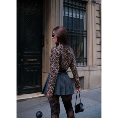 Leopar Desenli Uzun Kollu Crop - Leopar Leopar Desenli Uzun Kollu Crop - Leopar