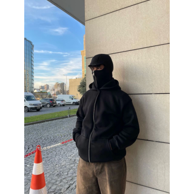 Samuray Kapüşonlu ZIP Fermuarlı Kapüşonlu Özel Tasarım SweatShirt - Siyah Samuray Kapüşonlu ZIP Fermuarlı Kapüşonlu Özel Tasarım SweatShirt - Siyah