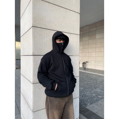 Samuray Kapüşonlu ZIP Fermuarlı Kapüşonlu Özel Tasarım SweatShirt - Siyah Samuray Kapüşonlu ZIP Fermuarlı Kapüşonlu Özel Tasarım SweatShirt - Siyah