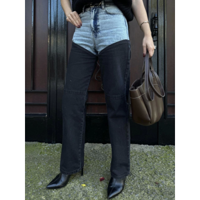Jeans Kot Parçalı Palazzo Pantolon - Siyah Jeans Kot Parçalı Palazzo Pantolon - Siyah