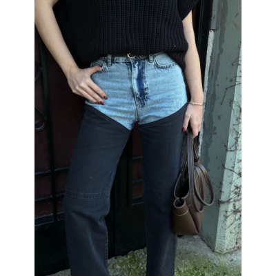 Jeans Kot Parçalı Palazzo Pantolon - Siyah Jeans Kot Parçalı Palazzo Pantolon - Siyah