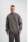 Unisex Uzun Kol Bisiklet Yaka Yıkamalı SweatShirt - Füme