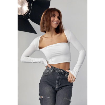 Kara Yaka Uzun Kollu Crop - Beyaz Kara Yaka Uzun Kollu Crop - Beyaz