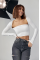 Kara Yaka Uzun Kollu Crop - Beyaz Kara Yaka Uzun Kollu Crop - Beyaz