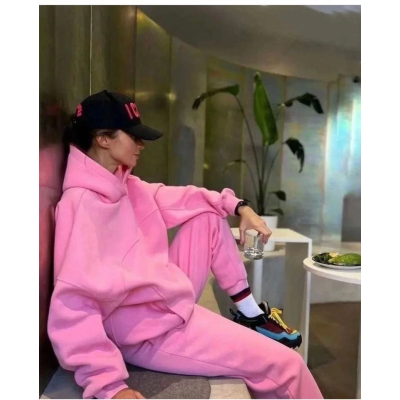 Nakış İşlemeli Üç İplik Sweat Takım- Pembe Nakış İşlemeli Üç İplik Sweat Takım- Pembe