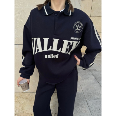 Üç İplik Yakalı Sweat Baggy Pantalonlu Takım - Siyah Üç İplik Yakalı Sweat Baggy Pantalonlu Takım - Siyah