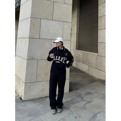 Üç İplik Yakalı Sweat Baggy Pantalonlu Takım - Siyah Üç İplik Yakalı Sweat Baggy Pantalonlu Takım - Siyah