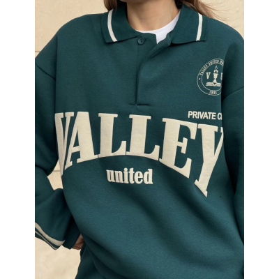 Üç İplik Yakalı Sweat Baggy Pantalonlu Takım - Yeşil Üç İplik Yakalı Sweat Baggy Pantalonlu Takım - Yeşil