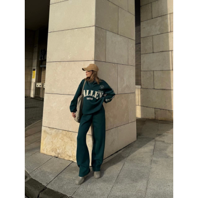 Üç İplik Yakalı Sweat Baggy Pantalonlu Takım - Yeşil Üç İplik Yakalı Sweat Baggy Pantalonlu Takım - Yeşil
