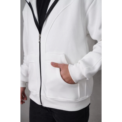 Samuray Kapşonlu ZIP Fermuarlı Çift Kapşonlu Nakışlı SweatShirt- Beyaz Samuray Kapşonlu ZIP Fermuarlı Çift Kapşonlu Nakışlı SweatShirt- Beyaz