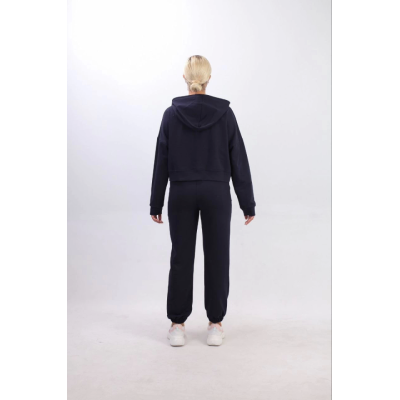 Iki Iplik Kapüşonlu Fermuarlı Crop Oversize Hırka Takım- Lacivert Iki Iplik Kapüşonlu Fermuarlı Crop Oversize Hırka Takım- Lacivert