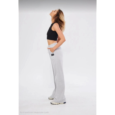 İki Iplik Bol Paça Eşofman Pantalon - Gri İki Iplik Bol Paça Eşofman Pantalon - Gri