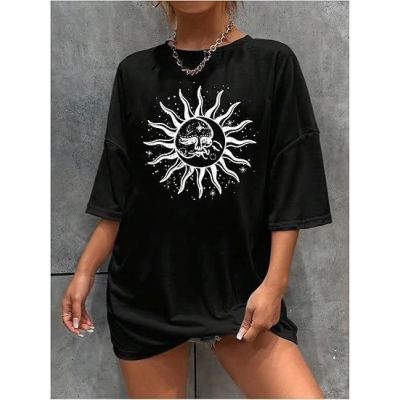 Bisiklet Yaka Baskılı T-shirt - Siyah Bisiklet Yaka Baskılı T-shirt - Siyah