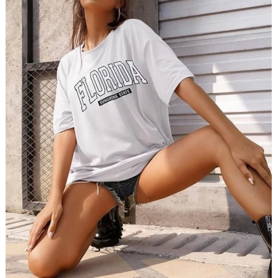 Bisiklet Yaka Baskılı T-shirt - Beyaz Bisiklet Yaka Baskılı T-shirt - Beyaz