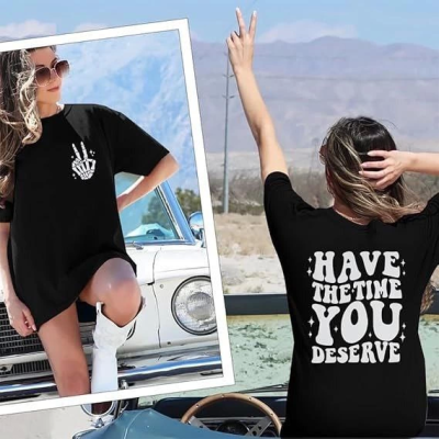 Bisiklet Yaka Kısa Kol Baskılı T-shirt - Siyah Bisiklet Yaka Kısa Kol Baskılı T-shirt - Siyah