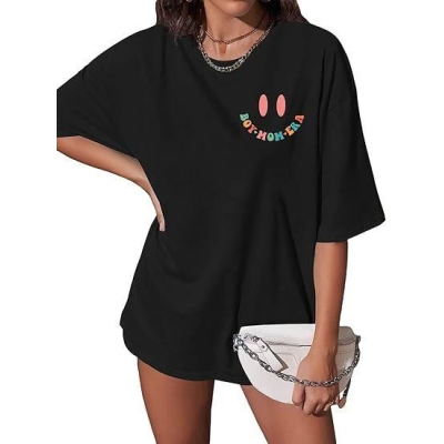 Bisiklet Yaka Kısa Kol Baskılı T-shirt - Siyah Bisiklet Yaka Kısa Kol Baskılı T-shirt - Siyah