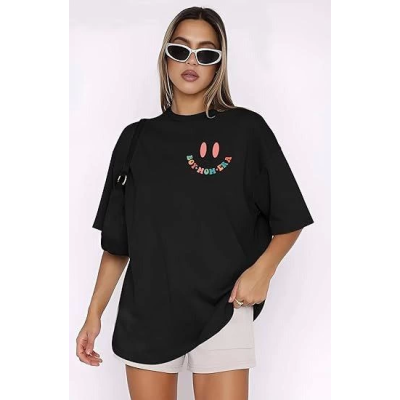 Bisiklet Yaka Kısa Kol Baskılı T-shirt - Siyah Bisiklet Yaka Kısa Kol Baskılı T-shirt - Siyah