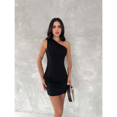 Tek Omuzlu Kolsuz Mini Boy Elbise - Siyah Tek Omuzlu Kolsuz Mini Boy Elbise - Siyah
