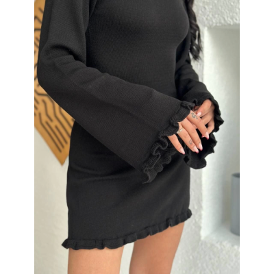 Sırt Pencereli Mini Triko Elbise - Siyah Sırt Pencereli Mini Triko Elbise - Siyah