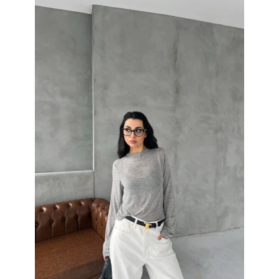 Bisiklet Yaka Uzun Kollu Crop - Gri Bisiklet Yaka Uzun Kollu Crop - Gri