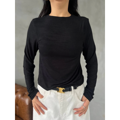 Bisiklet Yaka Uzun Kollu Crop - Siyah Bisiklet Yaka Uzun Kollu Crop - Siyah