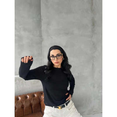 Bisiklet Yaka Uzun Kollu Crop - Siyah Bisiklet Yaka Uzun Kollu Crop - Siyah
