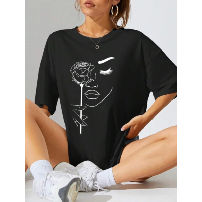 Baskılı Oversize T-shirt - Siyah Baskılı Oversize T-shirt - Siyah