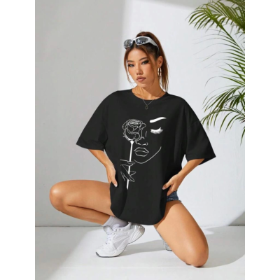 Baskılı Oversize T-shirt - Siyah Baskılı Oversize T-shirt - Siyah
