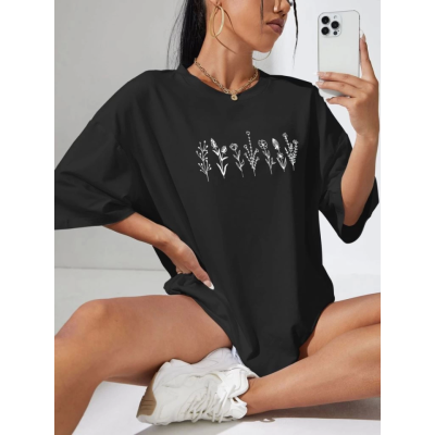 Baskılı Oversize T-shirt - Siyah Baskılı Oversize T-shirt - Siyah