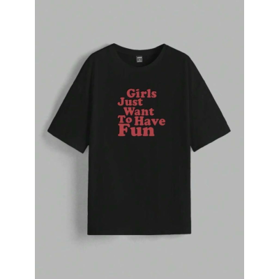 Baskılı Oversize T-shirt - Siyah Baskılı Oversize T-shirt - Siyah