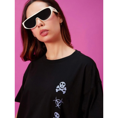 Baskılı Oversize T-shirt - Siyah Baskılı Oversize T-shirt - Siyah