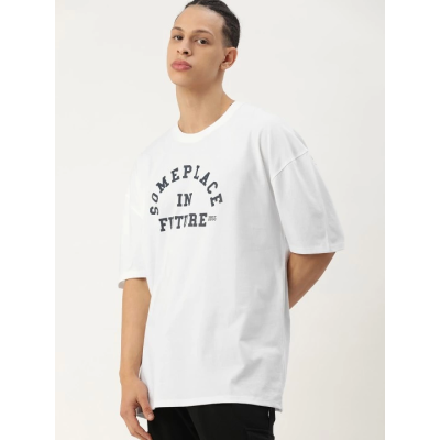 Erkek Baskılı Oversize T-shirt - Beyaz
