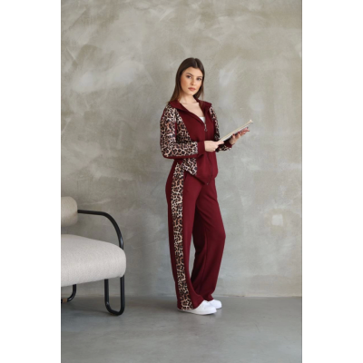 Osy Modal Yumuşak Dokulu Kumaş Kapüşonlu Leopar Desenli Fermuarlı Takım - Bordo Osy Modal Yumuşak Dokulu Kumaş Kapüşonlu Leopar Desenli Fermuarlı Takım - Bordo