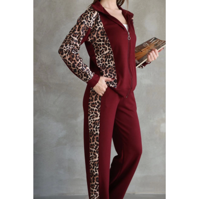 Osy Modal Yumuşak Dokulu Kumaş Kapüşonlu Leopar Desenli Fermuarlı Takım - Bordo Osy Modal Yumuşak Dokulu Kumaş Kapüşonlu Leopar Desenli Fermuarlı Takım - Bordo