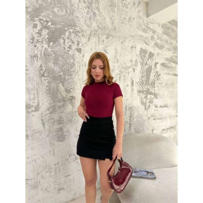 Kısa Kol Badi Bluz - Bordo Kısa Kol Badi Bluz - Bordo