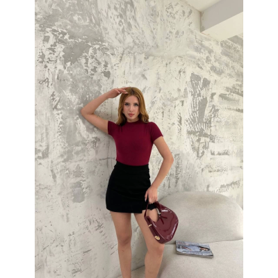 Kısa Kol Badi Bluz - Bordo Kısa Kol Badi Bluz - Bordo