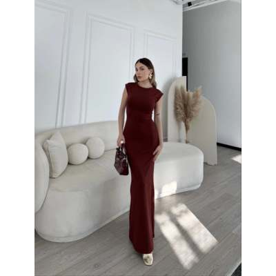 Kolsuz Uzun Likralı Elbise - Bordo Kolsuz Uzun Likralı Elbise - Bordo