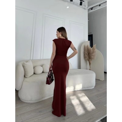 Kolsuz Uzun Likralı Elbise - Bordo Kolsuz Uzun Likralı Elbise - Bordo